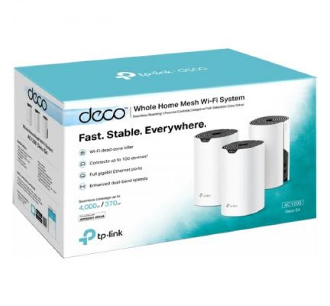TP-Link Точка доступу Wi-Fi TP-Link DECO S4 3 pcs AC1200, 2xGE LAN/WAN, MESH (DECO-S4-3-PACK)