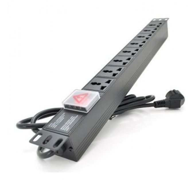 Pipo Силовий блок 19" 8 універс. розеток, кабель 1.8м, вимикач, алюм. корпус Pipo (PP8PDUGR-UN)