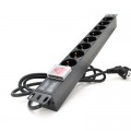 Pipo Силовий блок 19" 8 розеток, кабель 1.8м, вимикач, алюм. корпус Pipo (PP8PDUGR)