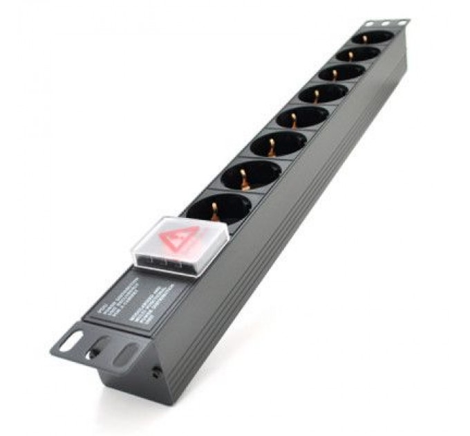 Pipo Силовий блок 19" 8 розеток, без кабеля, вимикач, алюм. корпус Pipo (PP8PDUGRC14)