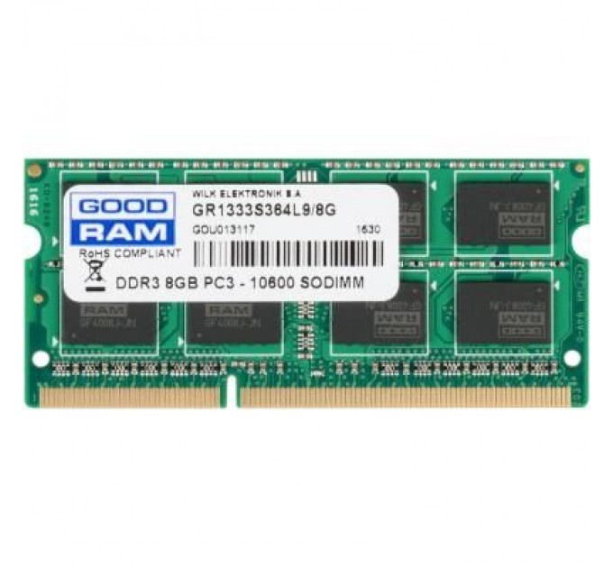 Goodram Модуль пам'яті для ноутбука SoDIMM DDR3 8GB 1333 MHz Goodram (GR1333S364L9/8G)