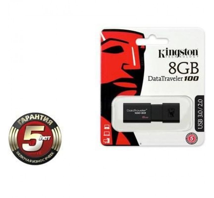 Kingston USB флеш накопичувач Kingston 8Gb DataTraveler 100 Generation 3 USB3.0 (DT100G3/8GB)