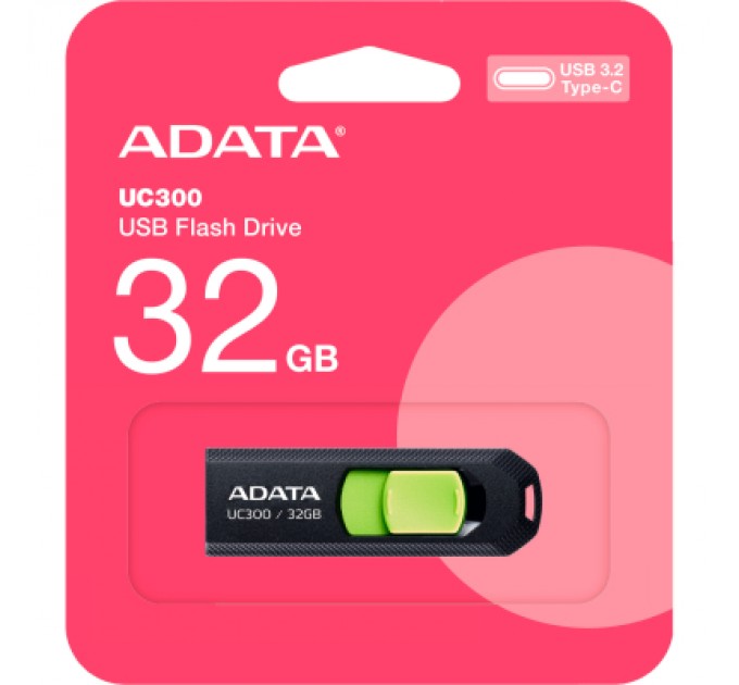 ADATA USB флеш накопичувач ADATA 32GB UC300 Black/Green Type-C USB 3.2 (ACHO-UC300-32G-RBK/GN)