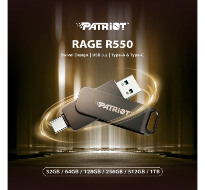 Patriot USB флеш накопичувач Patriot 32GB Rage R550 Matte Black USB 3.2/Type-C (PE32GR550DSAD)