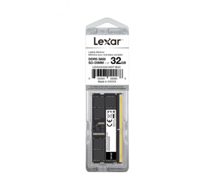 Lexar Модуль пам'яті для ноутбука SoDIMM DDR5 32GB 5600 MHz Lexar (LD5S32G56C46ST-BGS)