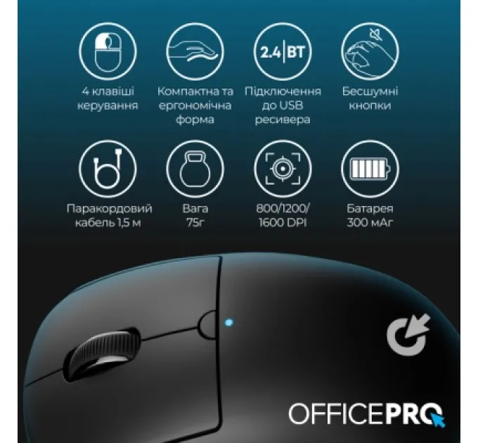 OfficePro Мишка OfficePro M307B Silent Click Wireless/Bluetooth Black (M307B)