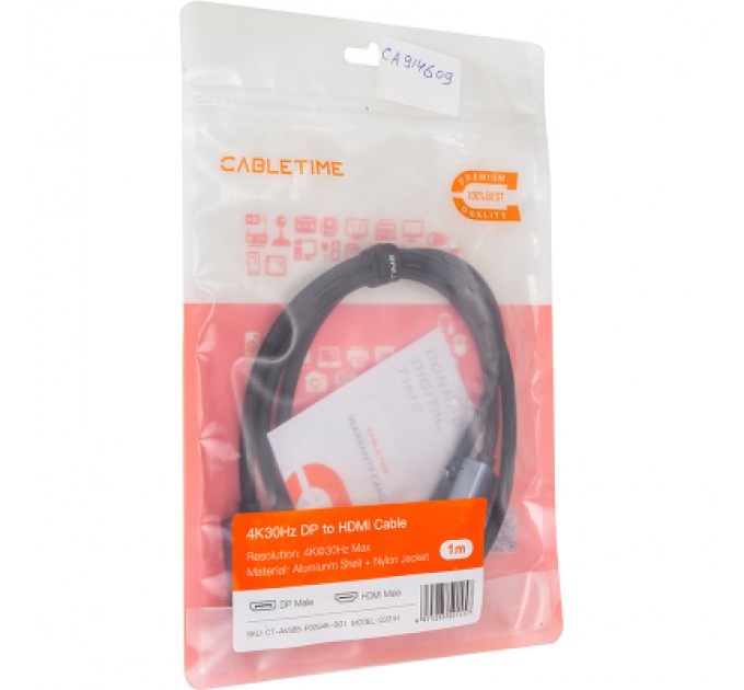 Cabletime Кабель мультимедійний DisplayPort to HDMI 1.0m Cabletime (CA914609)