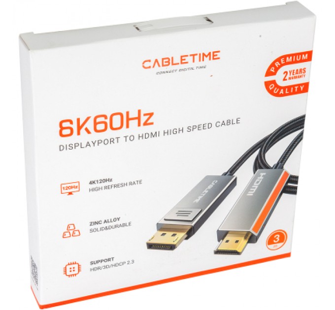 Cabletime Кабель мультимедійний DisplayPort to HDMI 3.0m Cabletime (CA914081)