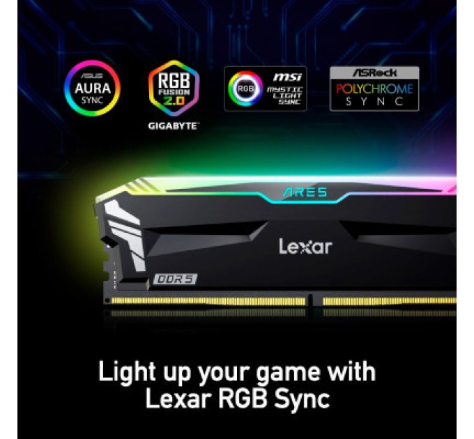 Lexar Модуль пам'яті для комп'ютера DDR5 32GB (2x16GB) 7200 MHz Ares RGB Black Lexar (LD5U16G72C34LA-RGD)