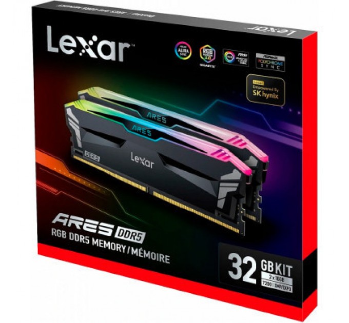 Lexar Модуль пам'яті для комп'ютера DDR5 32GB (2x16GB) 7200 MHz Ares RGB Black Lexar (LD5U16G72C34LA-RGD)