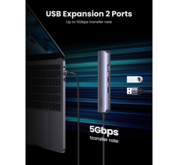 Ugreen Концентратор Ugreen USB3.0 Type-C to HDMI 4K30Hz/USB 3.0x2/RJ45/PD CM418 (10919)