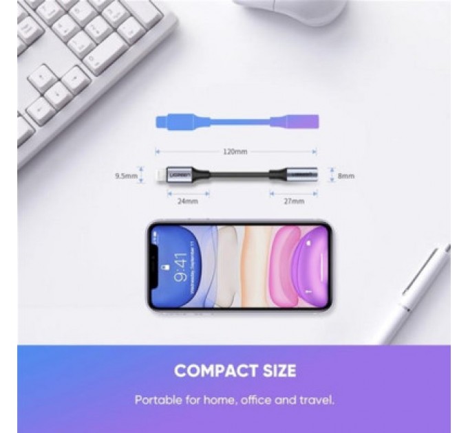 Ugreen Перехідник Lightning to 3.5mm 10cm Headphone Jack Adapter Model US211 gray Ugreen (30756)