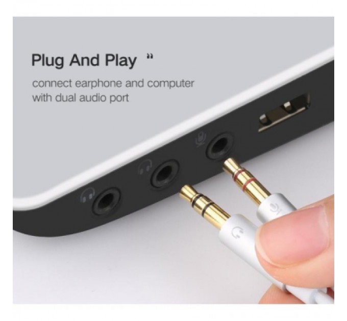 Ugreen Кабель мультимедійний AUX 3.5mm TRRS to TRSx2 M/M 0.2m ABS Case AV140 White Ugreen (20897)