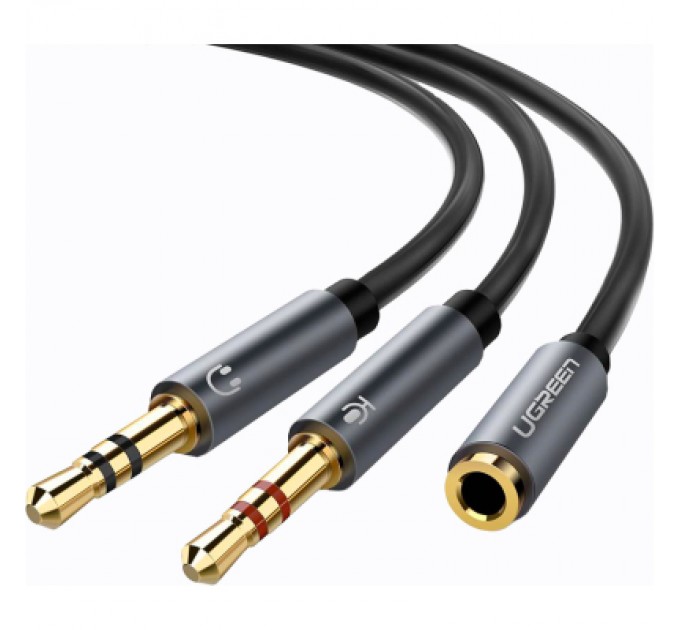 Ugreen Кабель мультимедійний AUX 3.5mm TRRS to TRSx2 M/M 0.20m Aluminum Case AV140 White Ugreen (20899)