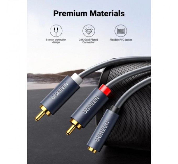 Ugreen Кабель мультимедійний AUX 3.5mm TRS to RCAx2 M/M 1.0m AV102 Grey Ugreen (10588)