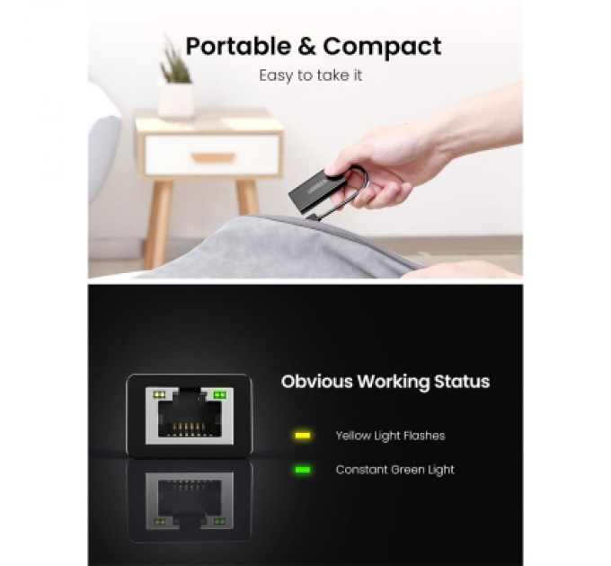 Ugreen Перехідник USB 2.0 to Ethernet RJ45 10/100 Mb CR110 Ugreen (20254)