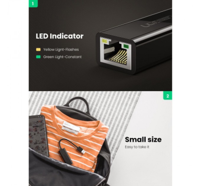 Ugreen Перехідник USB 3.0 to Ethernet RJ45 1000 Mb CR111 Black Ugreen (20256)