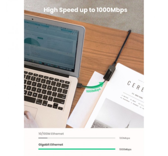 Ugreen Перехідник USB 3.0 to Ethernet RJ45 1000 Mb CR111 Black Ugreen (20256)