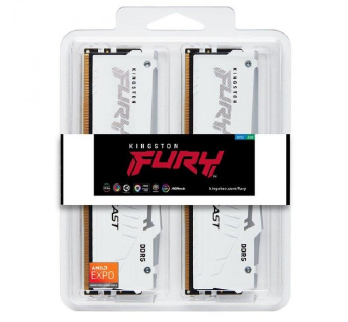 Kingston Fury (ex.HyperX) Модуль пам'яті для комп'ютера DDR5 32GB (2x16GB) 6000 MHz Beast White RGB EXPO Kingston Fury (ex.HyperX) (KF560C30BWEAK2-32)