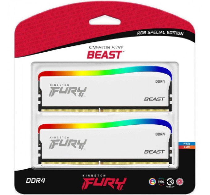 Kingston Fury (ex.HyperX) Модуль пам'яті для комп'ютера DDR4 16GB (2x8GB) 3600 MHz Beast White RGB SE Kingston Fury (ex.HyperX) (KF436C17BWAK2/16)