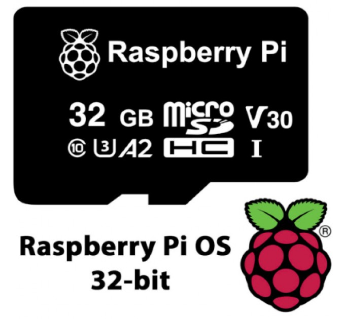 Raspberry Pi Додаткове обладнання до промислового ПК Raspberry Pi Карта пам''яті для Raspberry Pi MicroSD 32 ГБ, Pre-installed Raspberry Pi OS (SC0268)