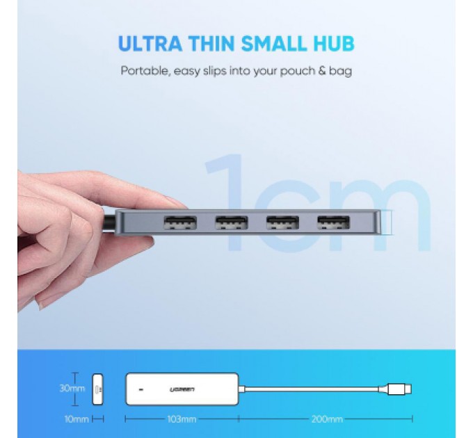 Ugreen Концентратор Ugreen CM219 HUB Type-C to 4xUSB with USB-C Power Port (Gray) (70336)