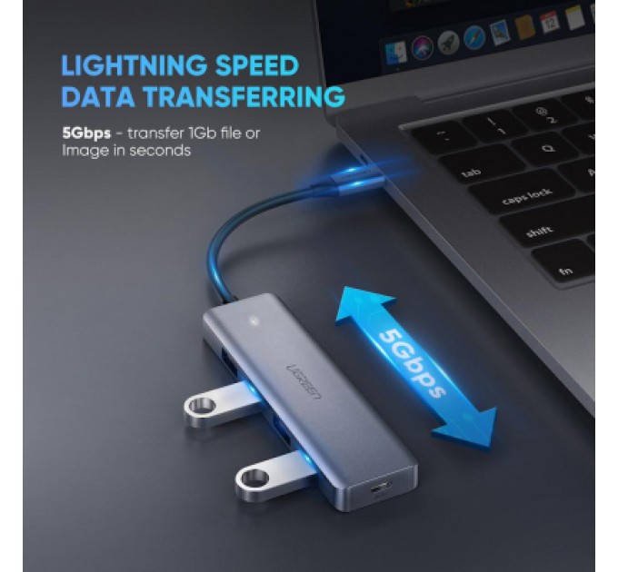 Ugreen Концентратор Ugreen CM219 HUB Type-C to 4xUSB with USB-C Power Port (Gray) (70336)