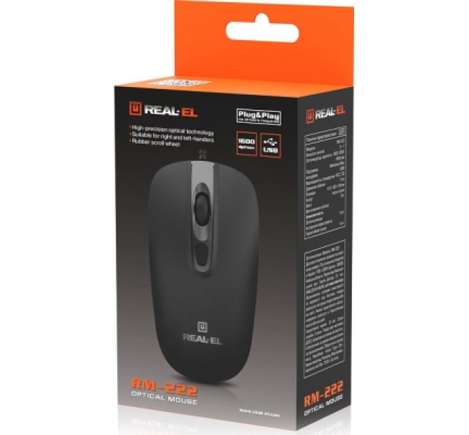 REAL-EL Мишка REAL-EL RM-222 USB Black/Gray (EL123200040)