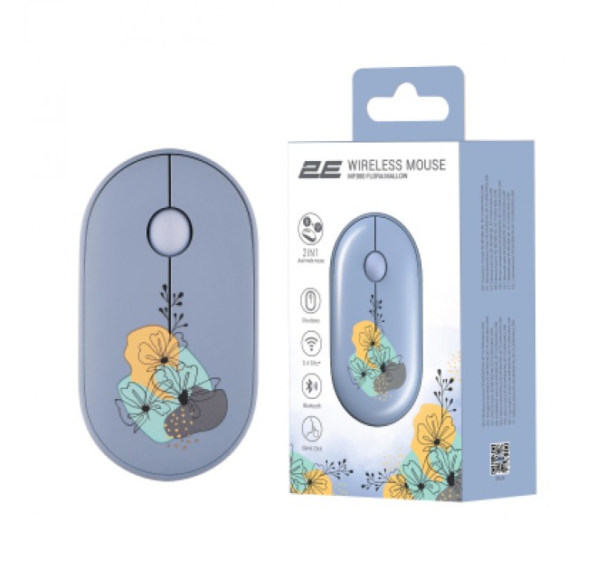 2E Мишка 2E MF300 FLORAMALLOW Silent Wireless/Bluetooth Blue (2E-MF300WFLORABL)