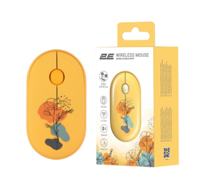 2E Мишка 2E MF300 FLORAPOPPY Silent Silent Wireless/Bluetooth Yellow (2E-MF300WFLORAYW)