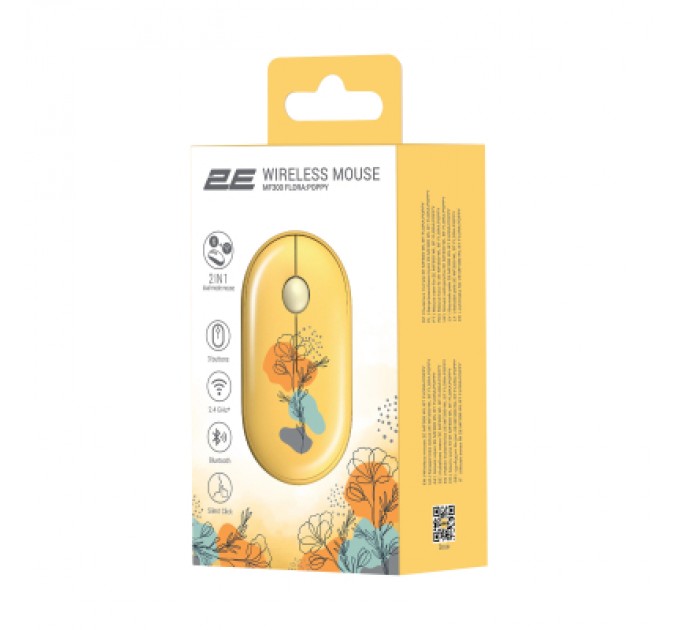 2E Мишка 2E MF300 FLORAPOPPY Silent Silent Wireless/Bluetooth Yellow (2E-MF300WFLORAYW)
