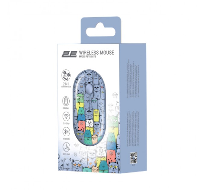 2E Мишка 2E MF300 PETSCATS Silent Wireless/Bluetooth Blue (2E-MF300WPETSBL)