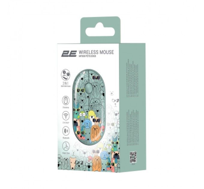 2E Мишка 2E MF300 PETSDOGS Silent Wireless/Bluetooth Green (2E-MF300WPETSGN)