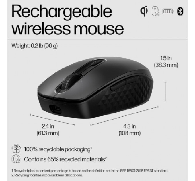 HP Мишка HP 690 Rechargeable Bluetooth Black (7M1D4AA)