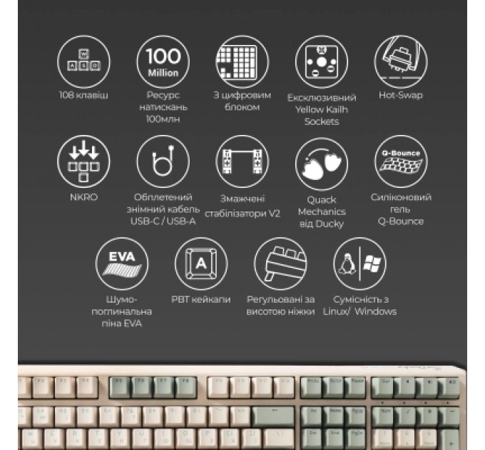 Ducky Клавіатура Ducky One 3 Cherry MX Red UA USB Cream (DKON2108-RUAPXМAEGGC1)