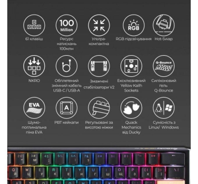 Ducky Клавіатура Ducky One 3 Mini Cherry MX Brown RGB UA USB Black (DKON2161ST-BUAPXCLAWSC1)