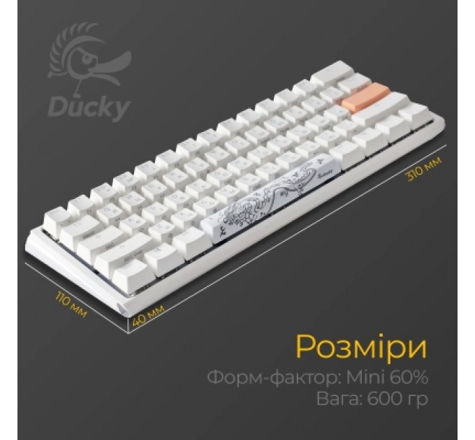 Ducky Клавіатура Ducky One 3 Mini Cherry MX Red RGB UA USB White (DKON2161ST-RUAPXPWWWSC1)
