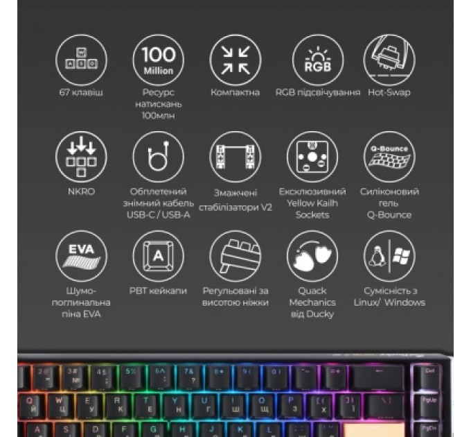 Ducky Клавіатура Ducky One 3 SF Cherry MX Brown RGB UA USB Black (DKON2167ST-BUAPXCLAWSC1)