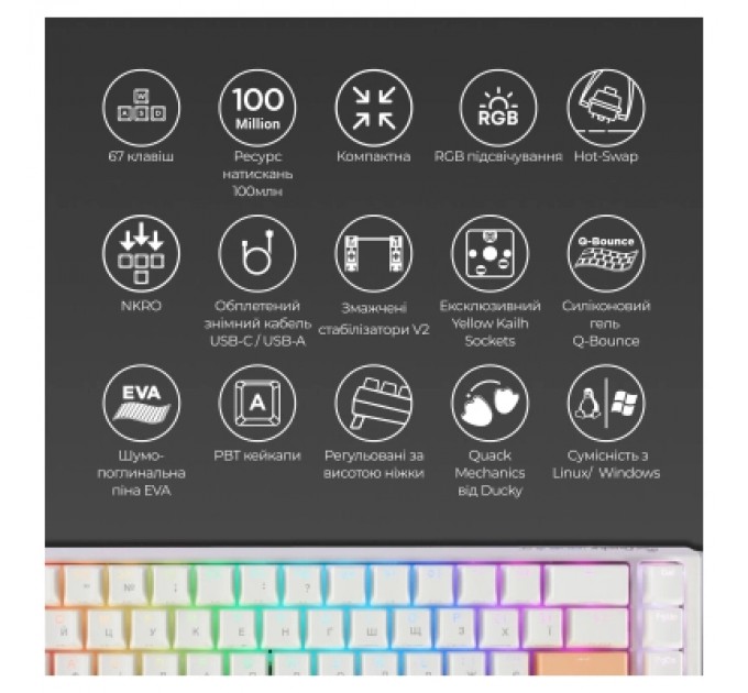 Ducky Клавіатура Ducky One 3 SF Cherry MX Brown RGB UA USB White (DKON2167ST-BUAPXPWWWSC1)