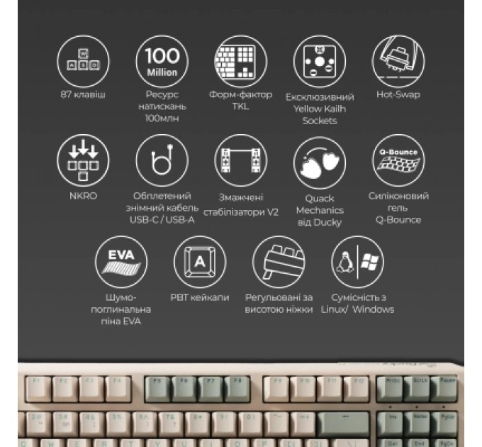 Ducky Клавіатура Ducky One 3 TKL Cherry MX Silent Red UA USB Cream (DKON2187-SUAPXМAEGGC1)