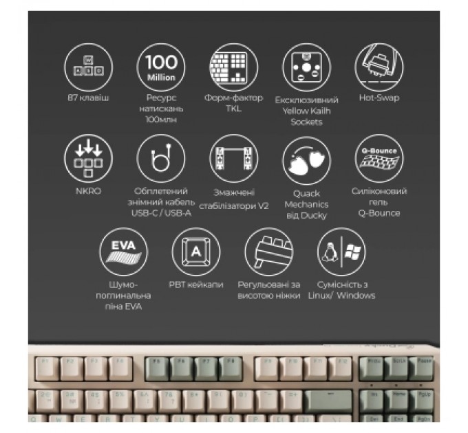 Ducky Клавіатура Ducky One 3 TKL Cherry MX Speed Silver UA USB Cream (DKON2187-PUAPXМAEGGC1)