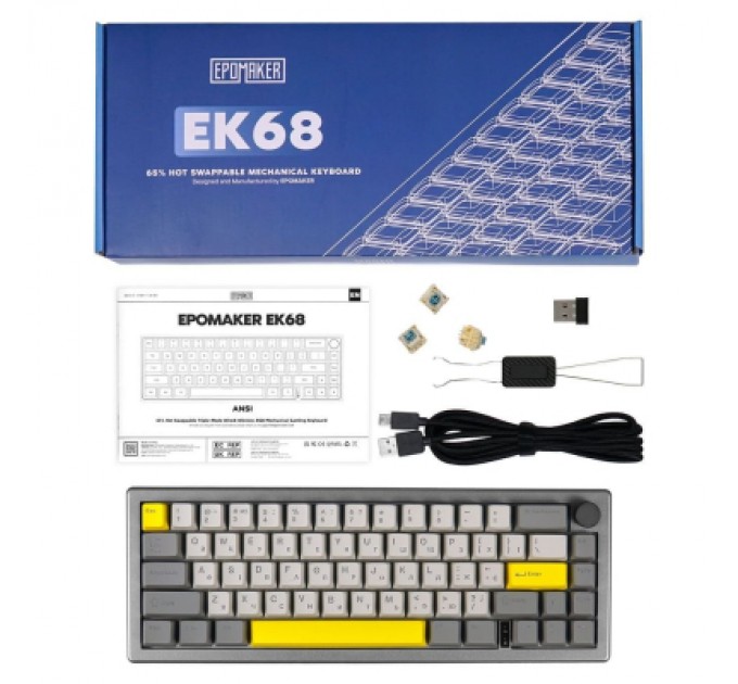Epomaker Клавіатура Epomaker EK68 65 Budgerigar V2 Switch Hot-Swap RGB Wireless/Bluetooth/USB UA Black (EK68-B-BV2)
