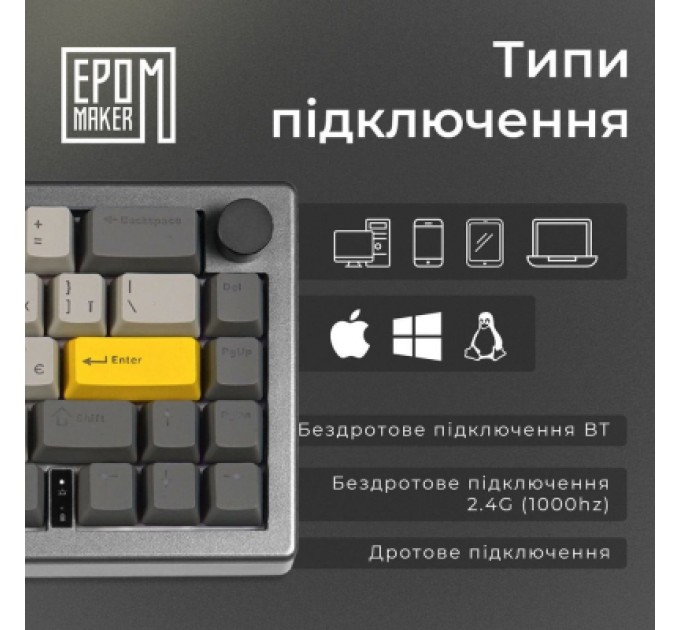 Epomaker Клавіатура Epomaker EK68 65 Budgerigar V2 Switch Hot-Swap RGB Wireless/Bluetooth/USB UA Black (EK68-B-BV2)