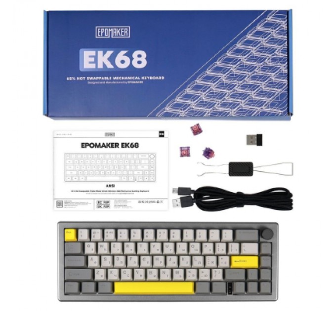 Epomaker Клавіатура Epomaker EK68 65 Flamingo Switch Hot-Swap RGB Wireless/Bluetooth/USB UA Black (EK68-B-F)