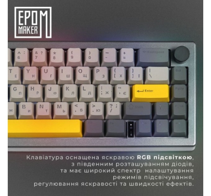 Epomaker Клавіатура Epomaker EK68 65 Flamingo Switch Hot-Swap RGB Wireless/Bluetooth/USB UA Black (EK68-B-F)