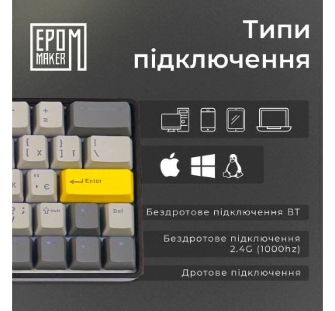 Epomaker Клавіатура Epomaker EP64 60 Mulan Switch Hot-Swap RGB Wireless/Bluetooth/USB UA Black (EP64-B-M)