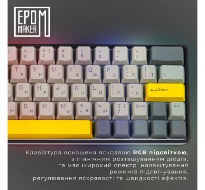 Epomaker Клавіатура Epomaker EP64 60 Mulan Switch Hot-Swap RGB Wireless/Bluetooth/USB UA Black (EP64-B-M)