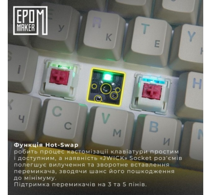 Epomaker Клавіатура Epomaker EP64 60 Mulan Switch Hot-Swap RGB Wireless/Bluetooth/USB UA Black (EP64-B-M)