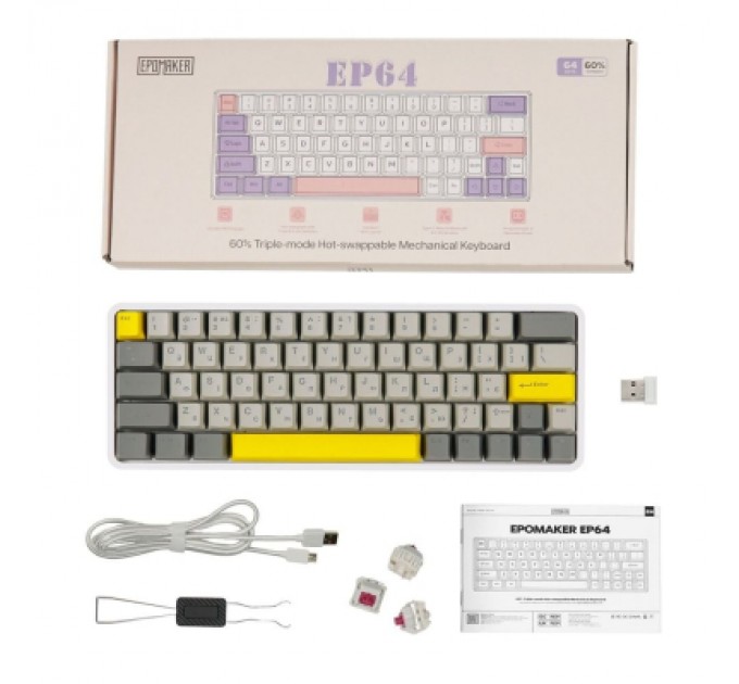 Epomaker Клавіатура Epomaker EP64 60 Mulan Switch Hot-Swap RGB Wireless/Bluetooth/USB UA White (EP64-W-M)
