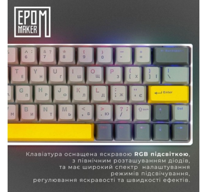 Epomaker Клавіатура Epomaker EP64 60 Mulan Switch Hot-Swap RGB Wireless/Bluetooth/USB UA White (EP64-W-M)